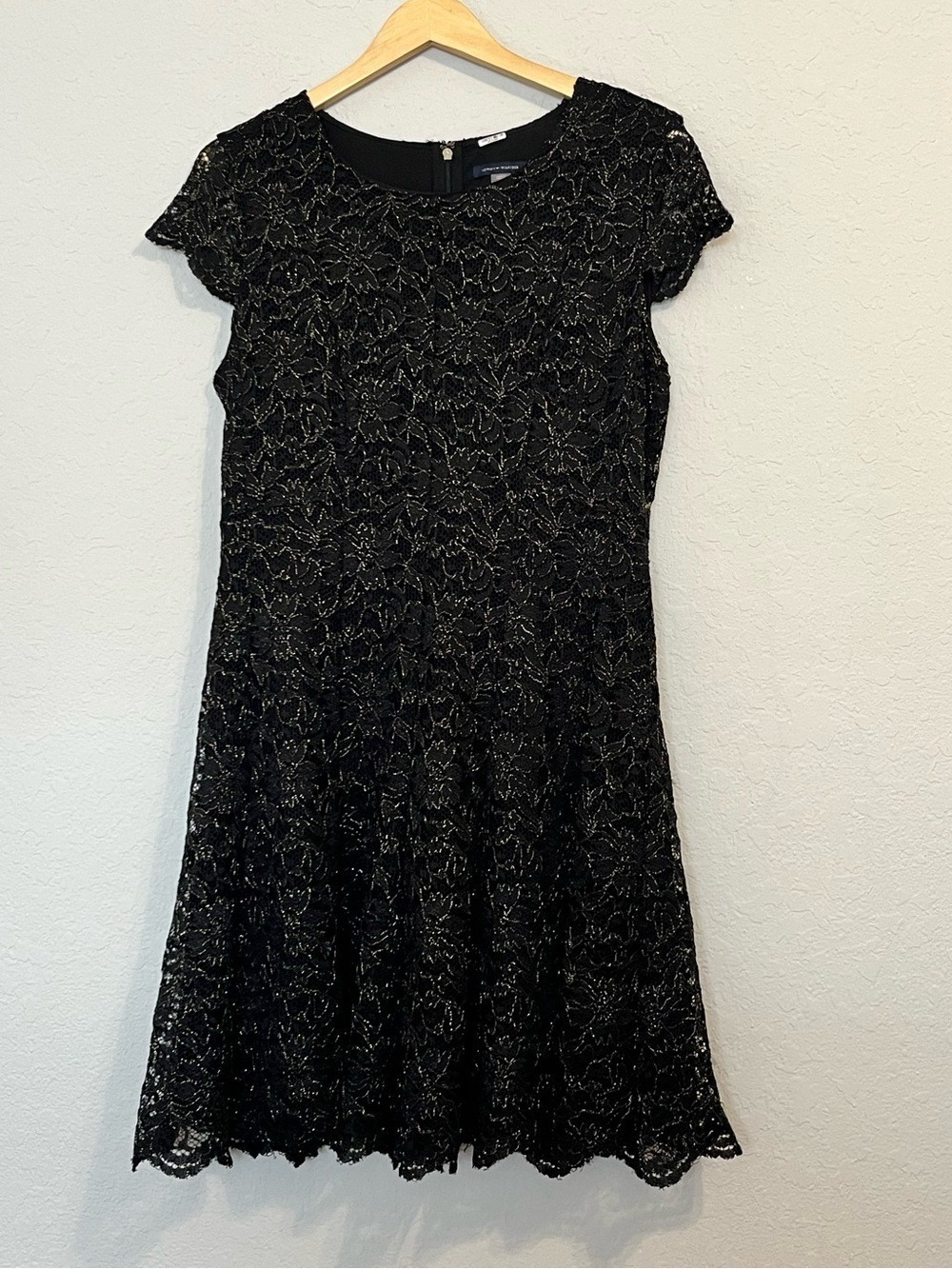 Tommy Hilfiger Black Metallic Lace Fit Flare Cocktail Dress Size 12 Formal
